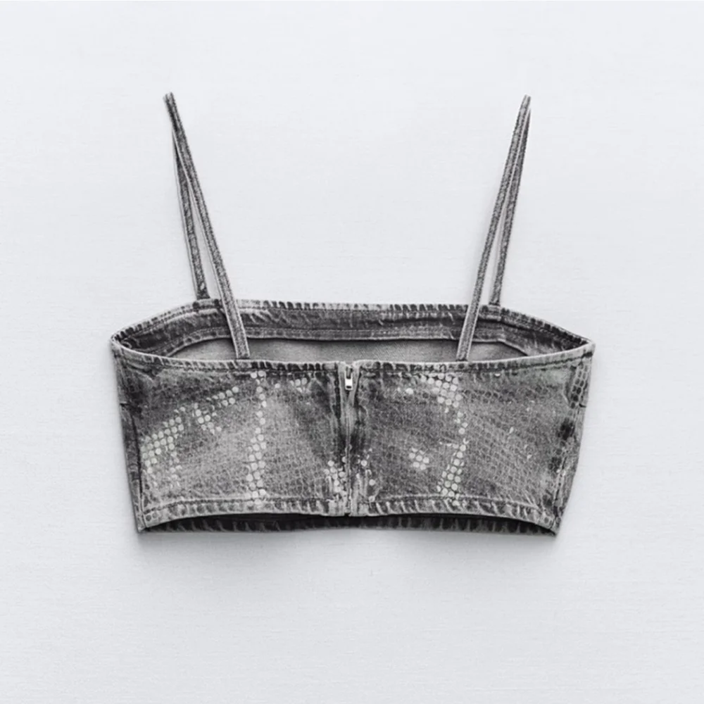 ZARA | Women's Grey TRF Sequined Fil Denim Crop Top NWOT - Picture 5 of 11